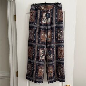 W by Worth Wide Leg Paisley Patchwork Pants in Navy and Brown